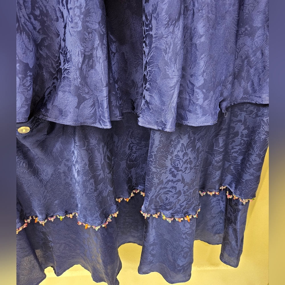 NWT - Silk "Della Reese" Combo Maxi to Knee Length Navy Blue Dress - Size 16W - Picture 4 of 12